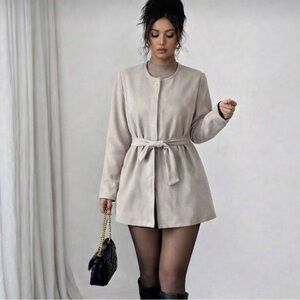 Halston Suede Long Sleeve Shirtdress/Jacket In Light Gray Size 12